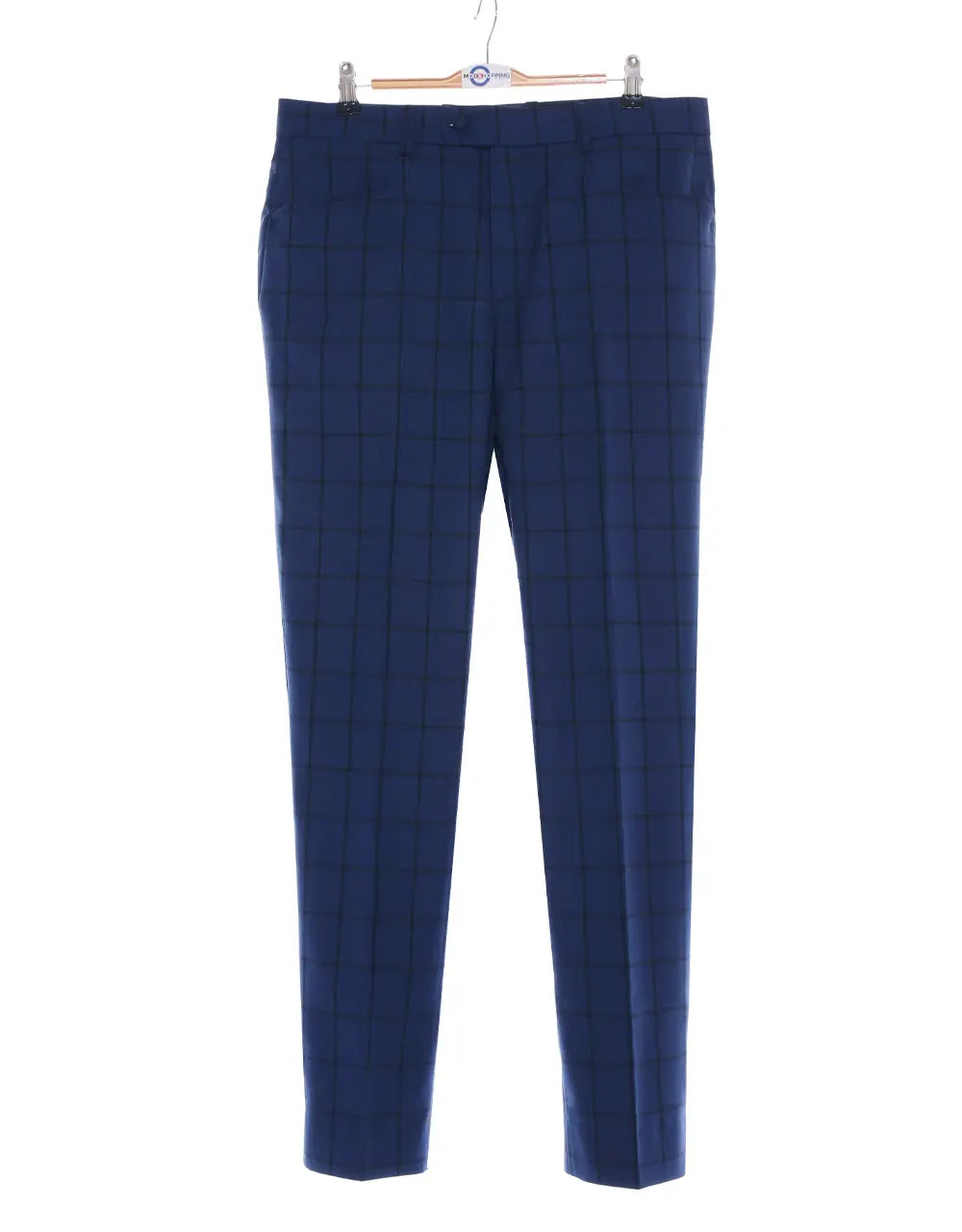 Double Breasted Suit - Navy Blue Windowpane Suit Modshopping Clothing