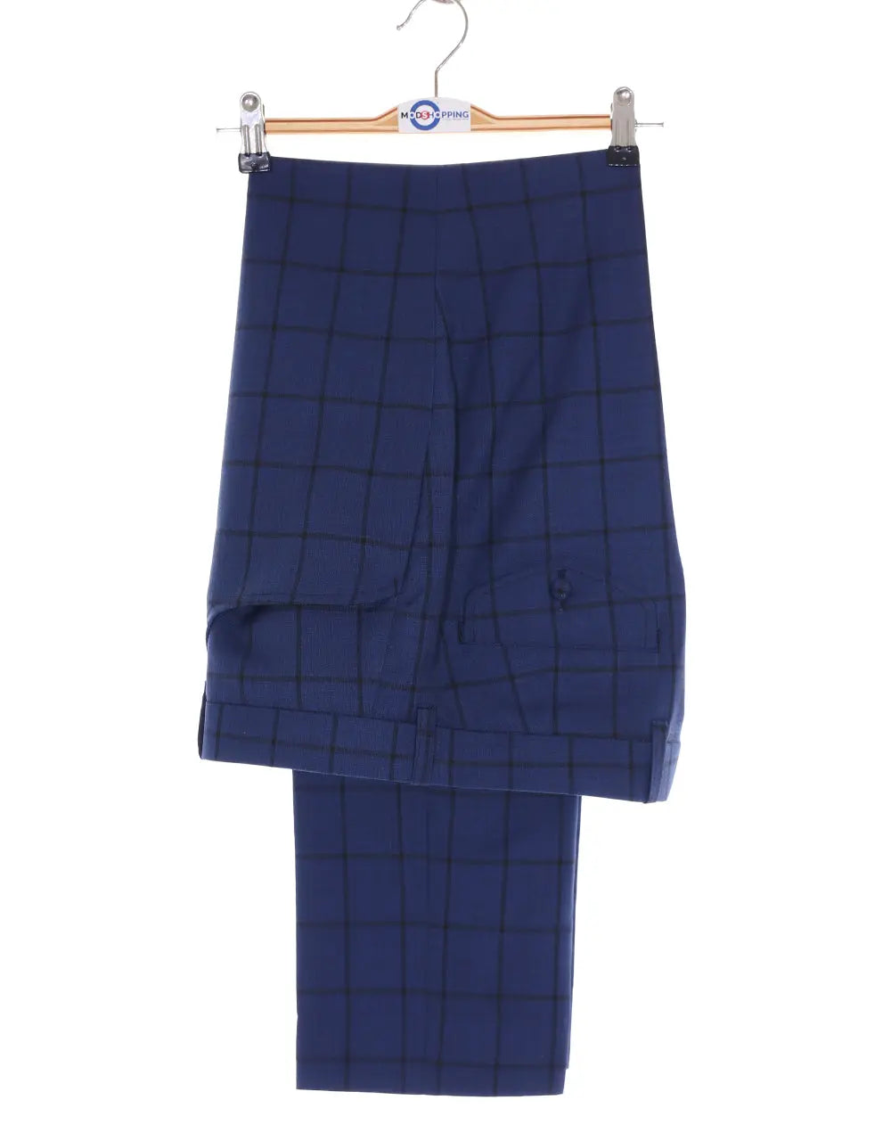 Double Breasted Suit - Navy Blue Windowpane Suit Modshopping Clothing