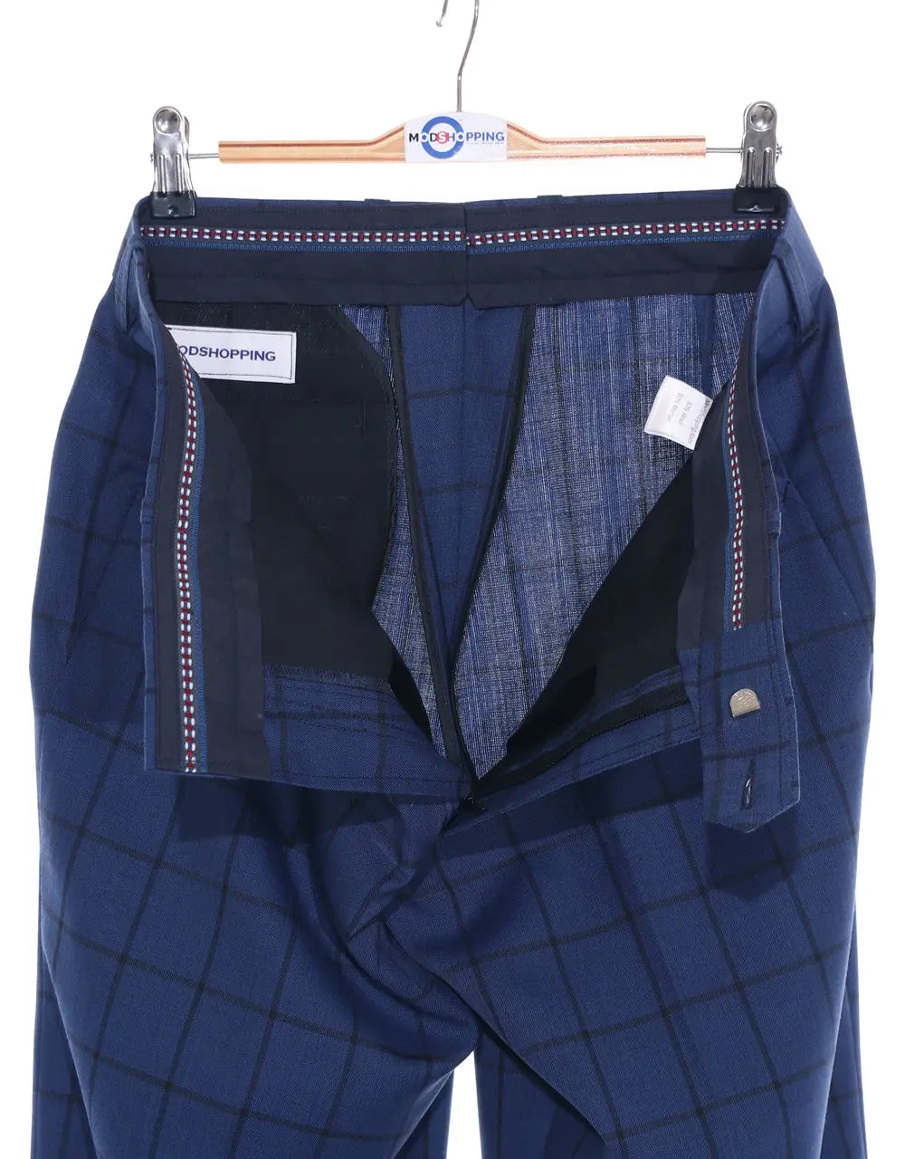 Double Breasted Suit - Navy Blue Windowpane Suit Modshopping Clothing