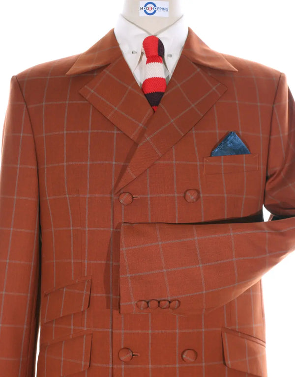 Double Breasted Suit | Orange Windowpane Suit Modshopping Clothing