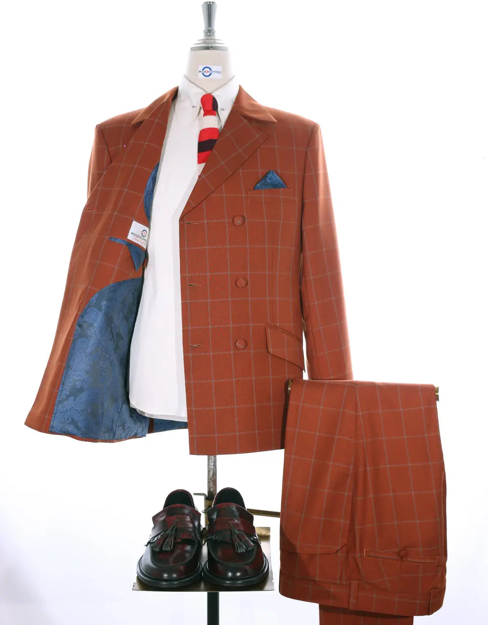 Double Breasted Suit | Orange Windowpane Suit Modshopping Clothing