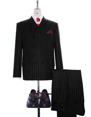 Double Breasted  Suit - Vintage Style Black Pinstripe Suit Modshopping Clothing