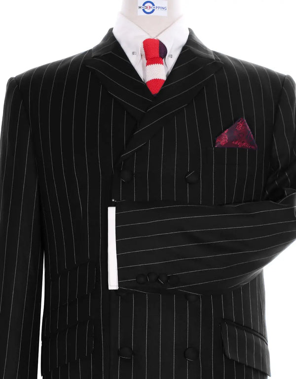 Double Breasted  Suit - Vintage Style Black Pinstripe Suit Modshopping Clothing