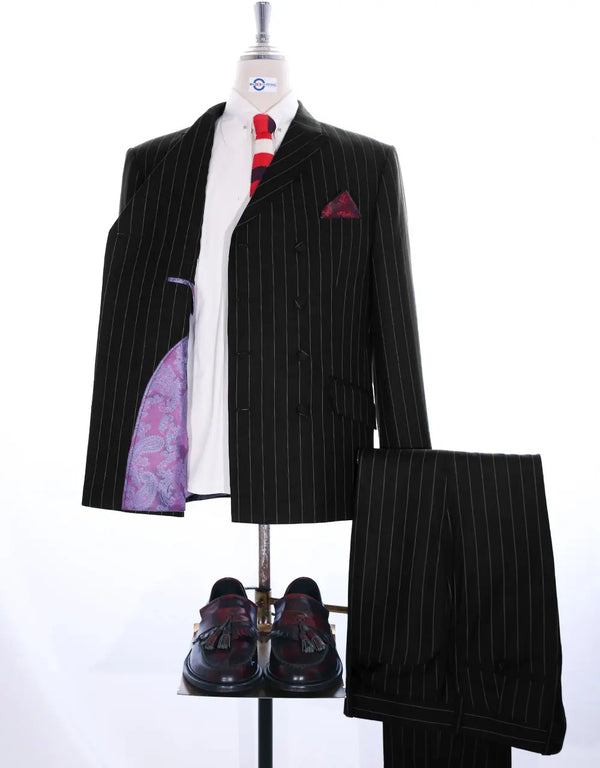 Double Breasted  Suit - Vintage Style Black Pinstripe Suit Modshopping Clothing