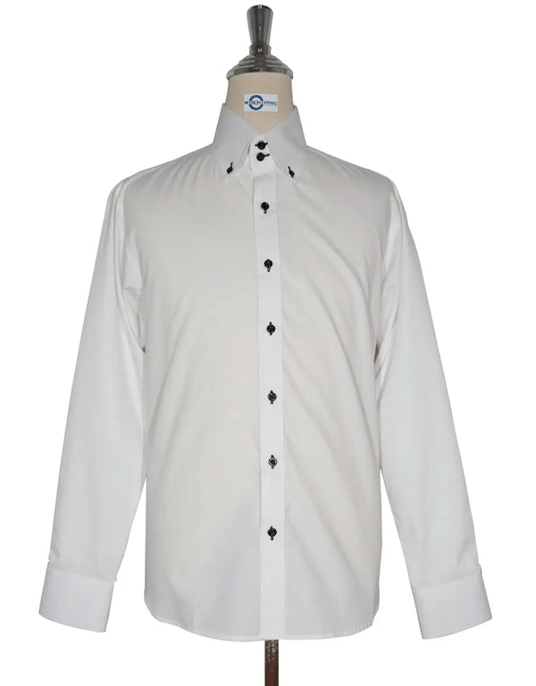 Double Collar Shirt - White and Black Button Shirt Modshopping Clothing