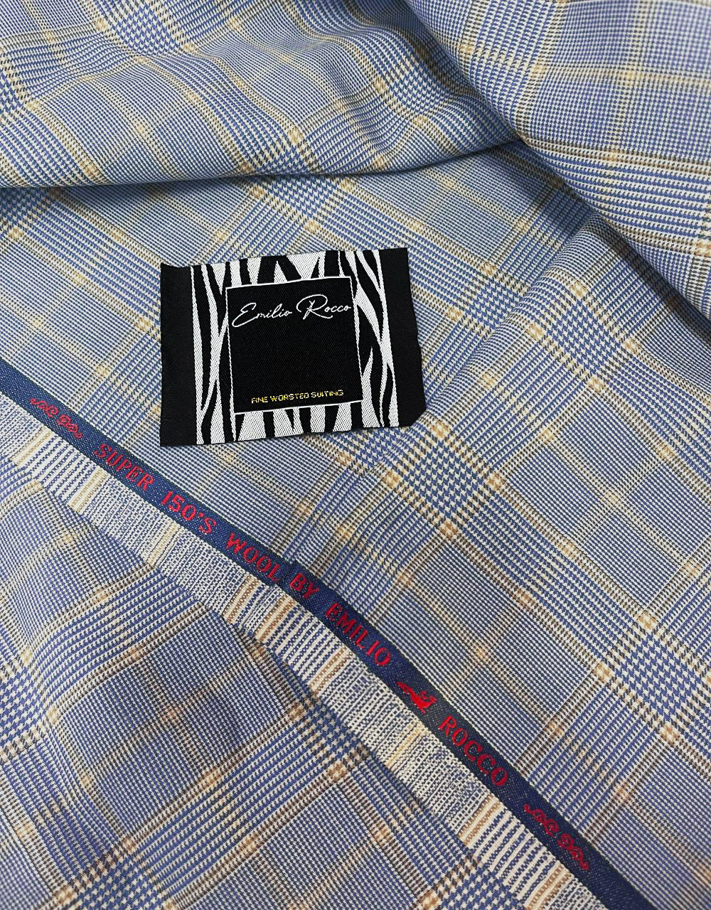 Men’s Light Blue and Yellow Prince of Wales Check Double Breasted Suit