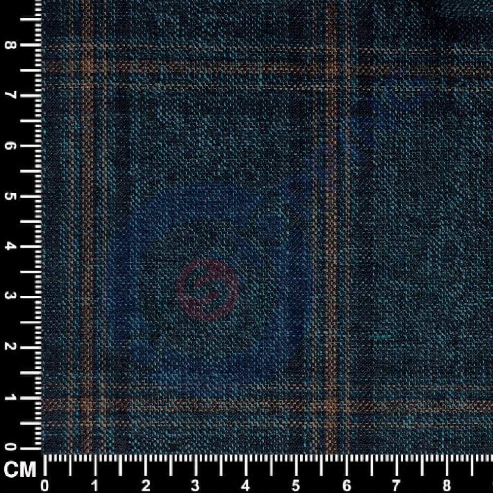 Dark Teal, Brown & Black Windowpane Check Fabric Size