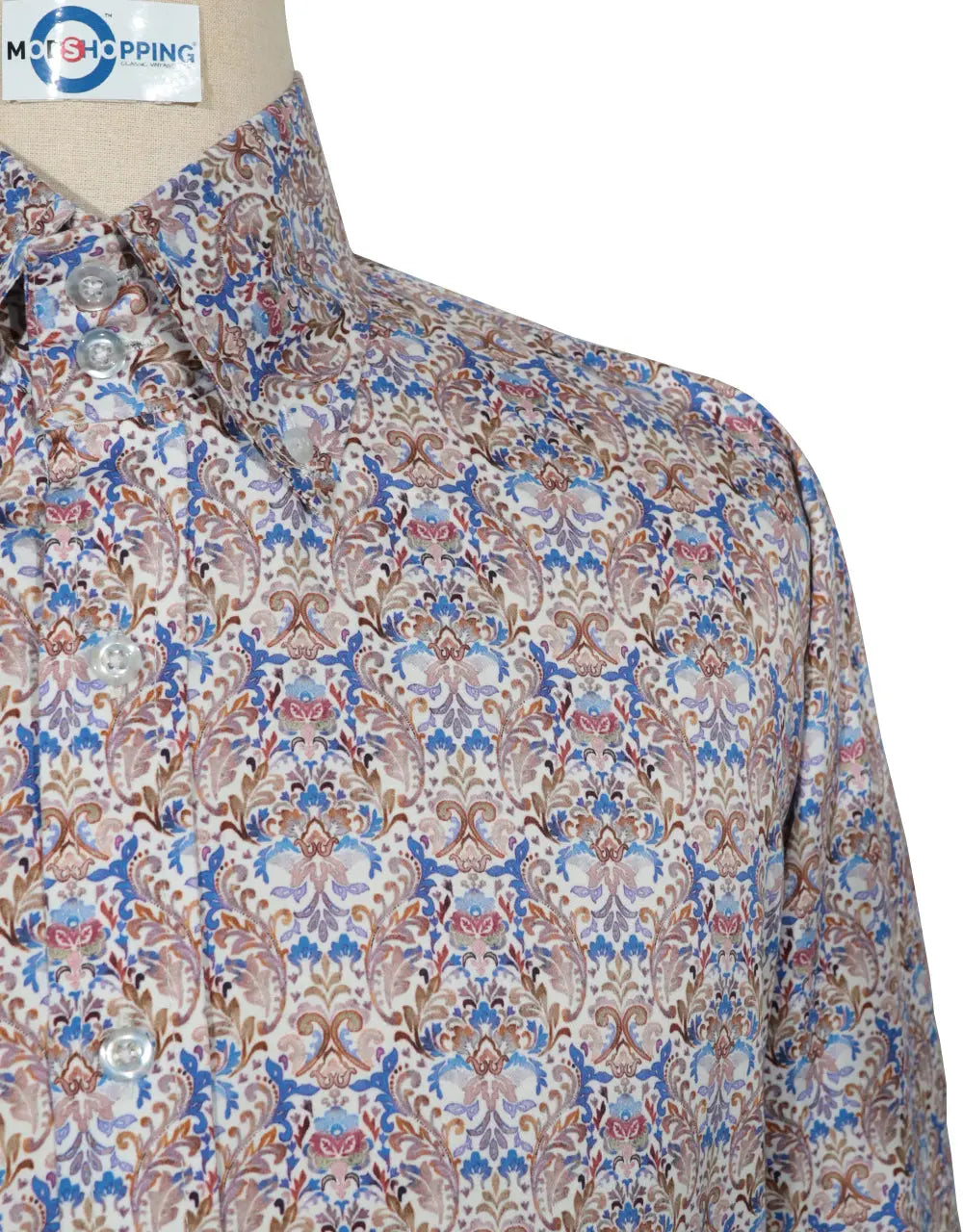 Floral Shirt - 60s  Style Brown and Blue Floral Shirt Modshopping Clothing