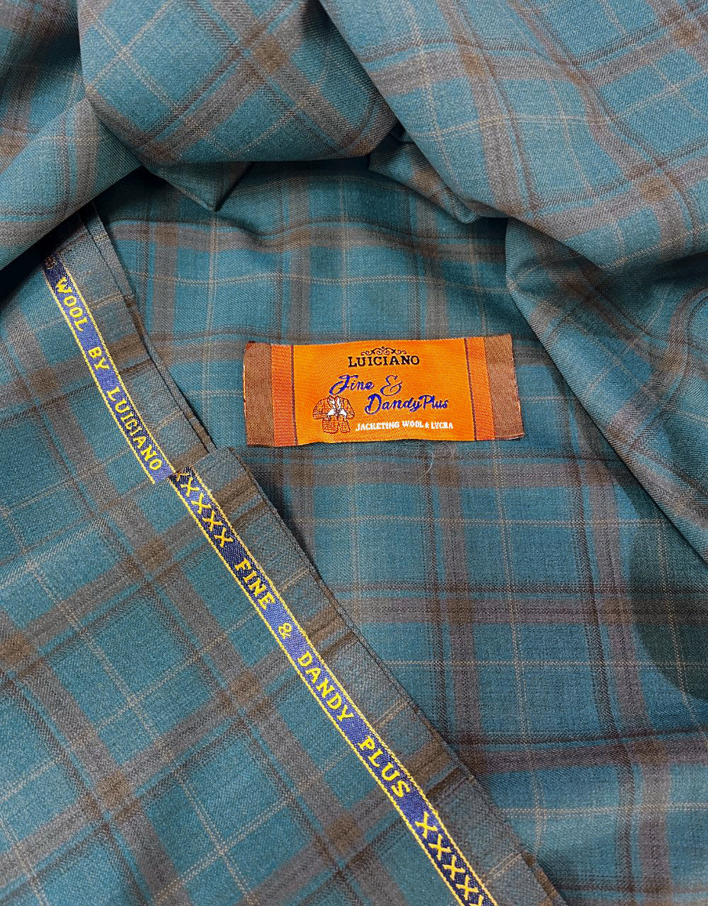 Teal Blue and Brown Glen Plaid Check Fabric 01