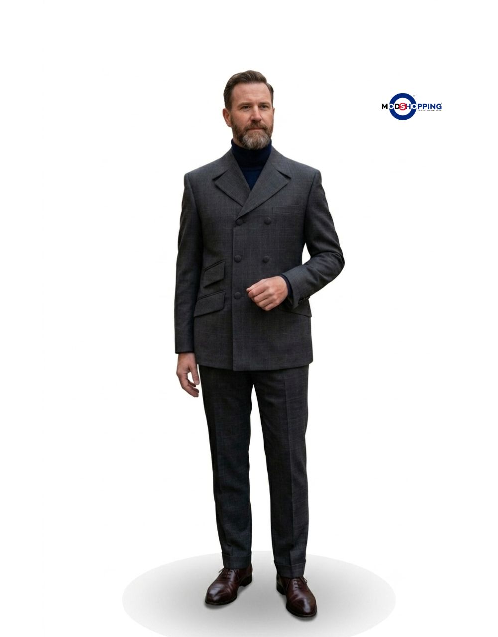 Mod Suit - Charcoal Grey POW Check Double Breasted Suit