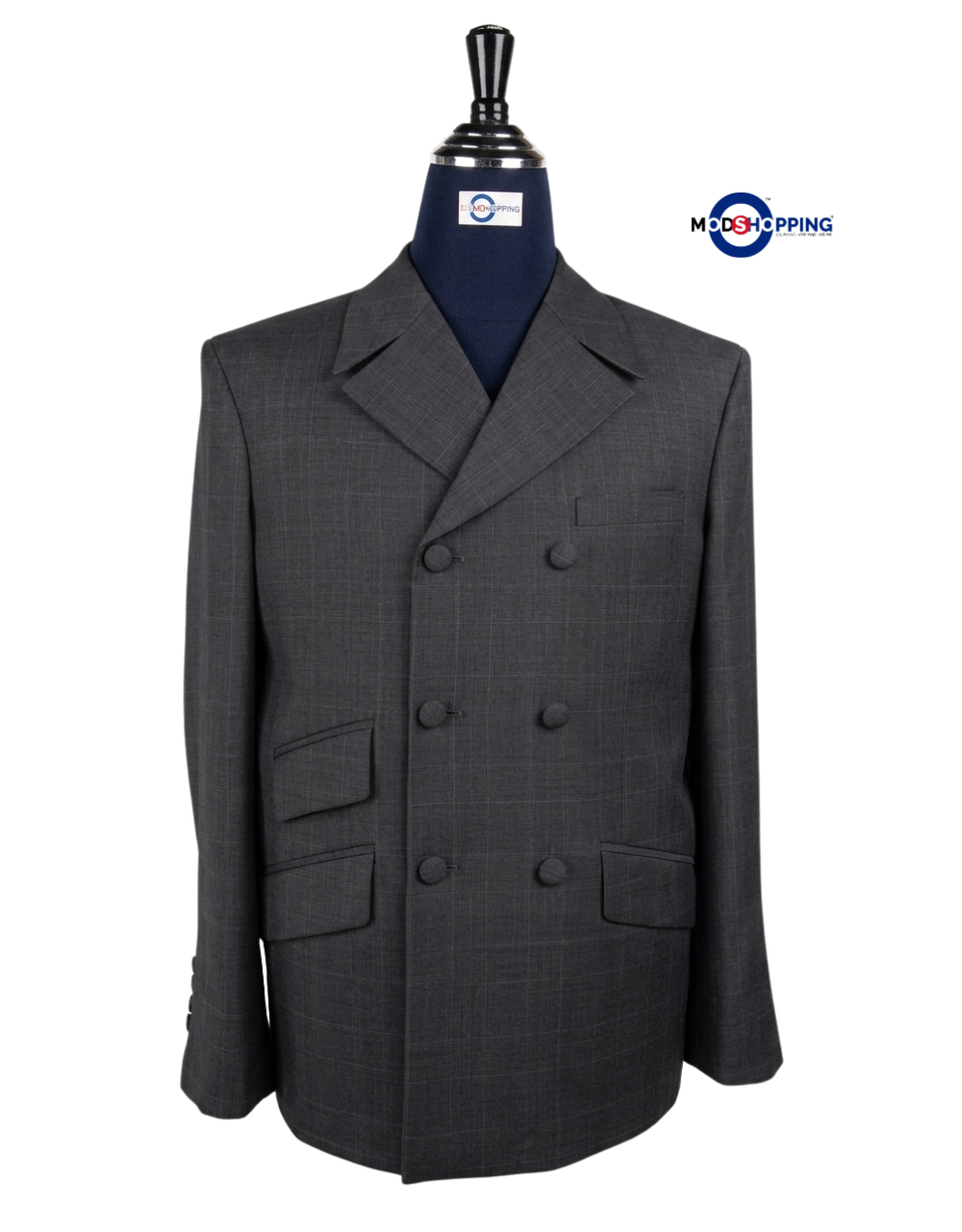 Mod Suit - Charcoal Grey POW Check Double Breasted Suit