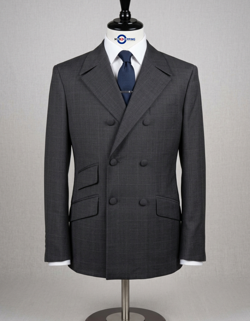 Mod Suit - Charcoal Grey POW Check Double Breasted Suit