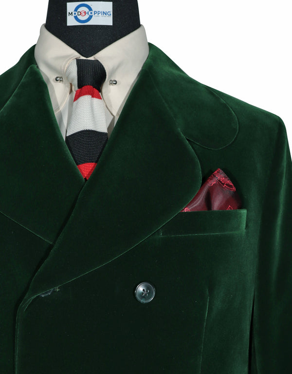 Velvet Jacket - Green Double Breasted Round Notch Lapel Jacket