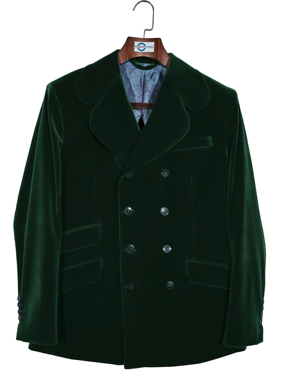 Velvet Jacket - Green Double Breasted Round Notch Lapel Jacket