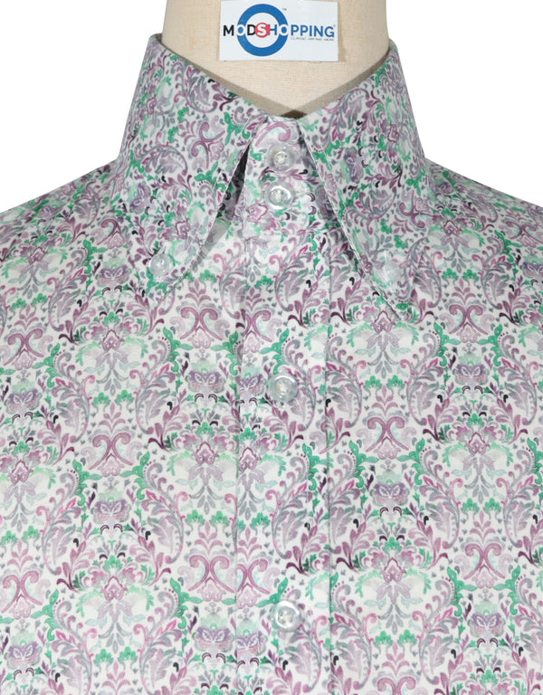 This Shirt Only - Green and Purple Floral Shirt Size M