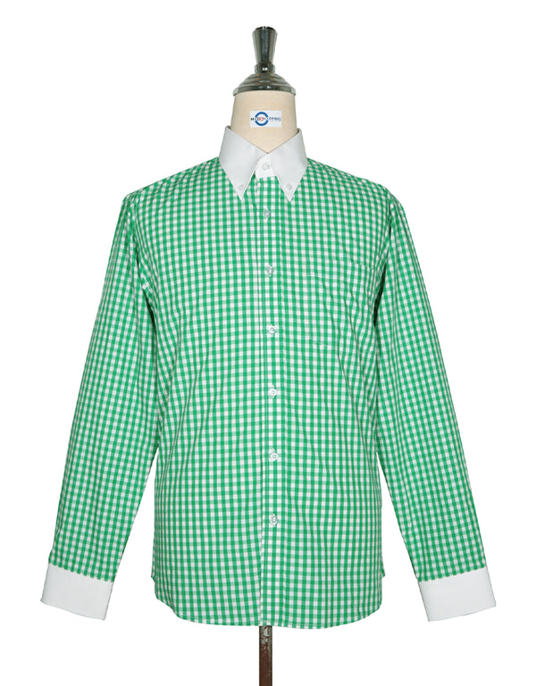 Button Down Shirt -  Green Gingham Check Shirt