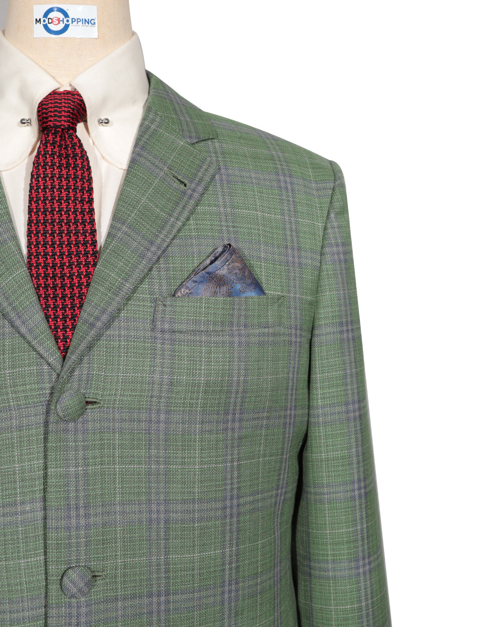 Light Green Plaid Check Suit Chest