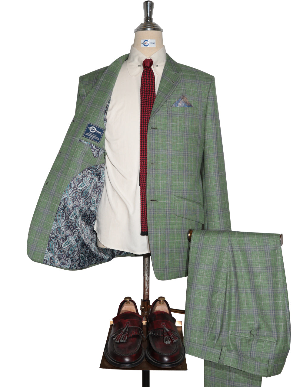 Light Green Plaid Check Suit Lining