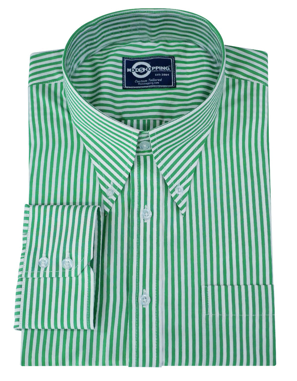 Button Down Collar Shirt - Green Candy Stripe Shirt