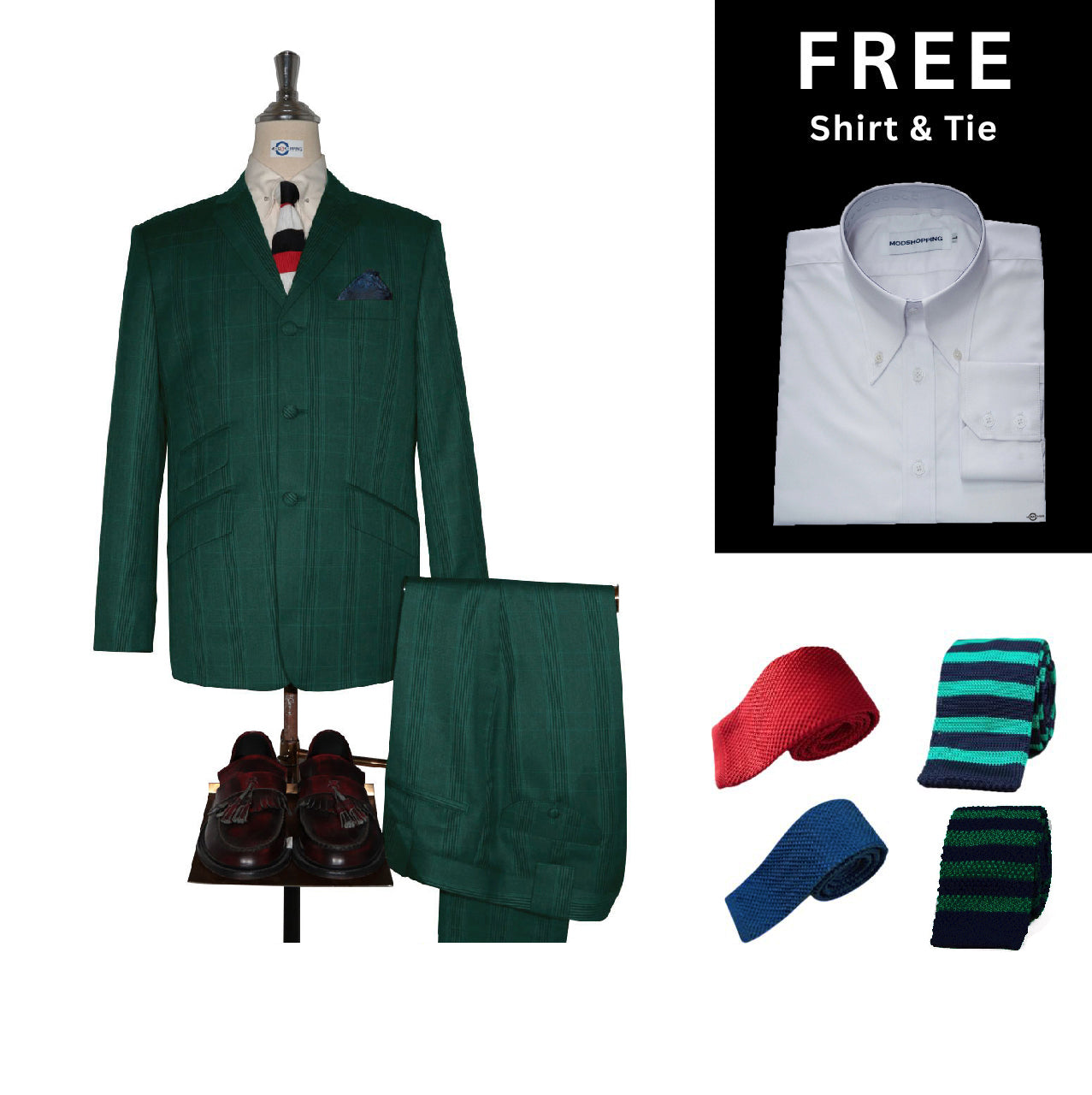 Olive Green Prince Of Wales Check Suit Packet