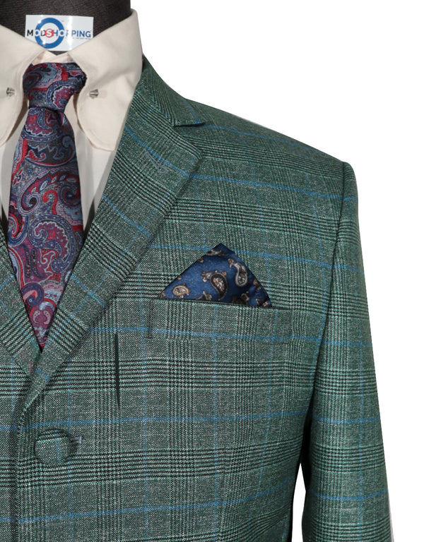 60s Vintage Style Green Prince of Wales Check Suit