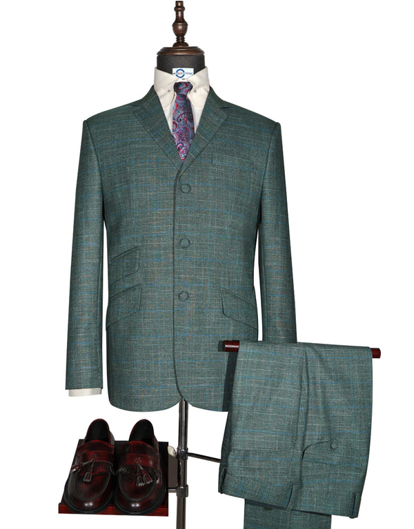 60s Vintage Style Green Prince of Wales Check Suit