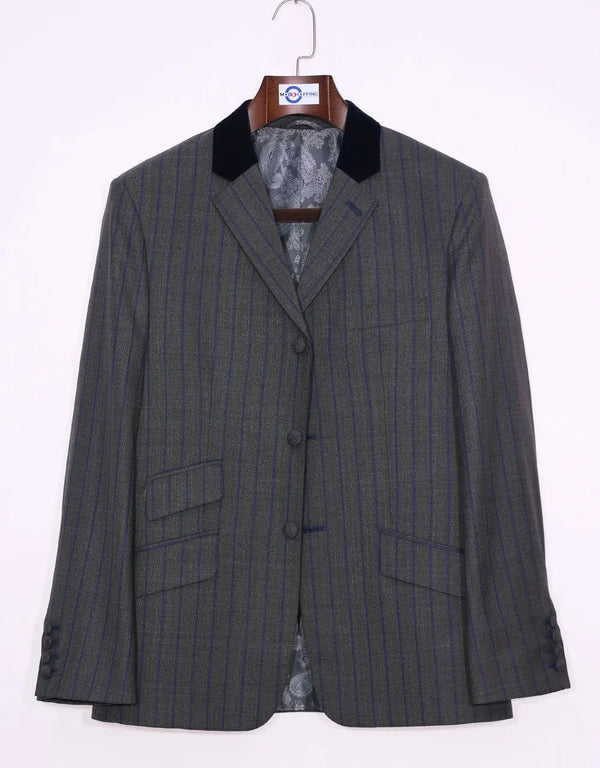 Grey And Navy Blue Stripe Jacket | 60s Style Jacket. Modshopping Clothing