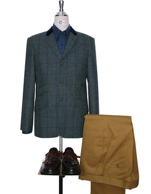 Grey Green Windowpane Check Tweed Jacket Size 38R Modshopping Clothing