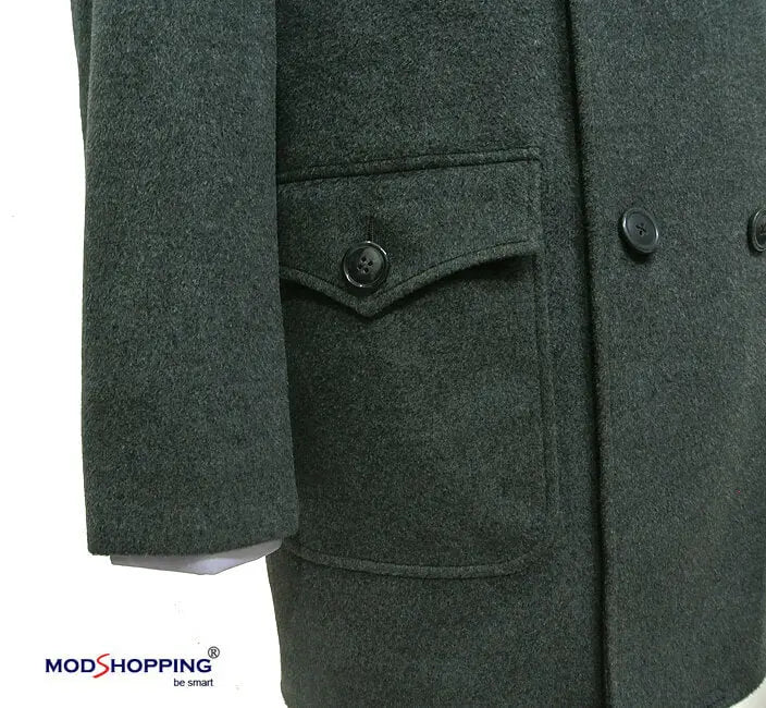 Grey Pea Coat | Retro Vintage Mod Style Wool Classic Pea Coat for Men Modshopping Clothing