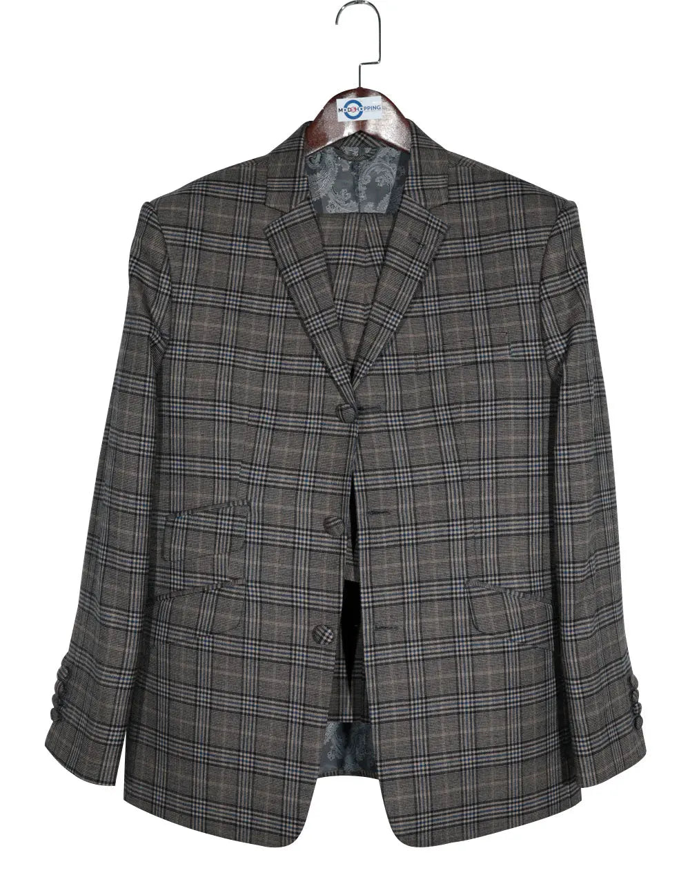 Grey Prince of Wales Check 3 Piece Suit Modshopping Clothing