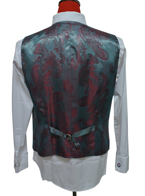 Grey Glen Paid Check 3 Piece Suit Back Waist Coat 