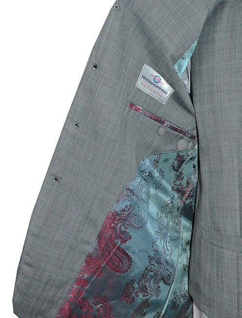Grey Glen Paid Check 3 Piece Suit Lining