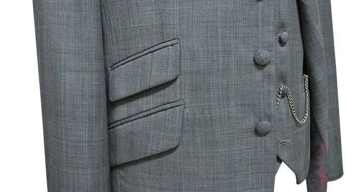 Grey Glen Paid Check 3 Piece Suit Pocket