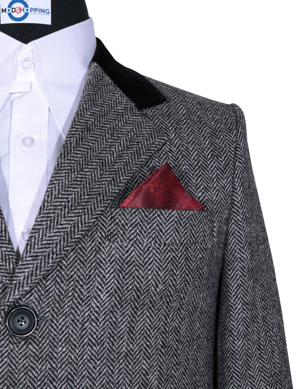 Long Overcoat | Vintage Style Grey Herringbone Tweed Overcoat