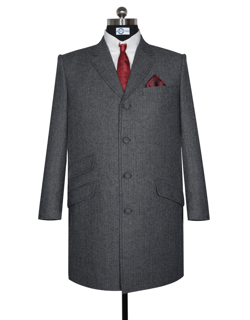 Men’s Grey Herringbone Tweed Overcoat