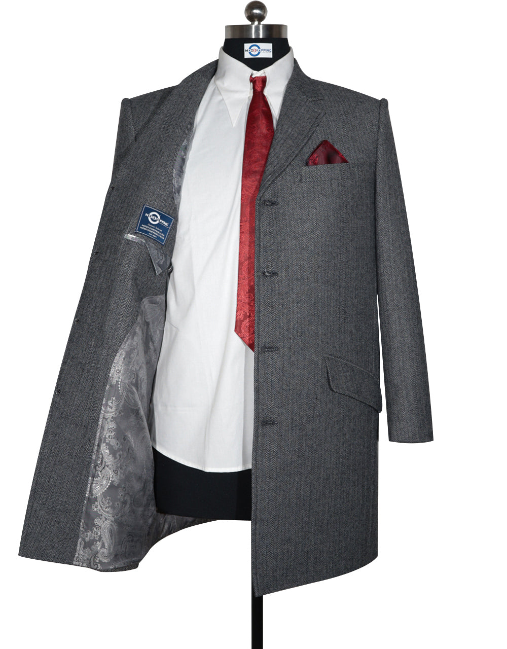 Men’s Grey Herringbone Tweed Overcoat