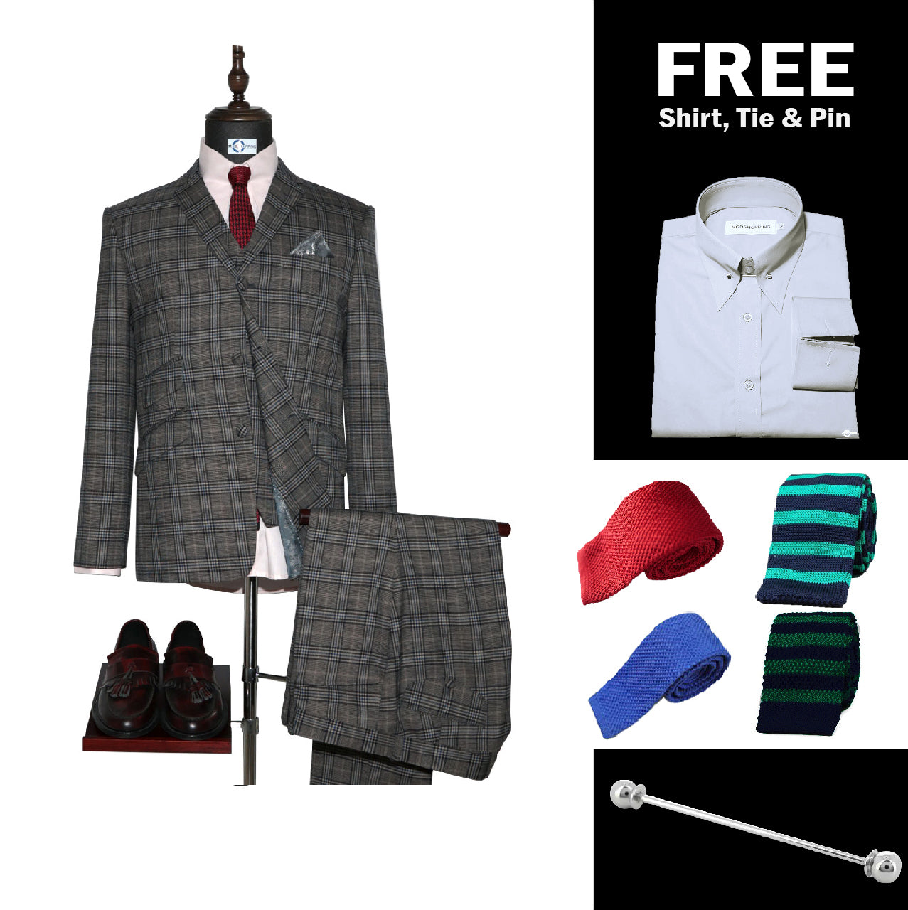 Grey POW Check 3 Piece Suit Packet 