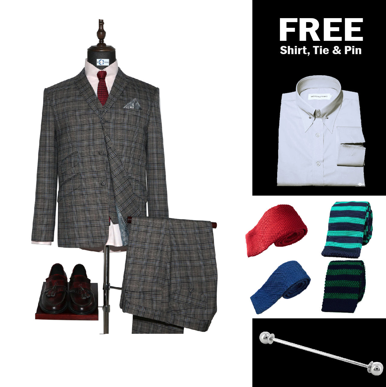 Grey Prince of Wales Check 3 Piece Suit Packet
