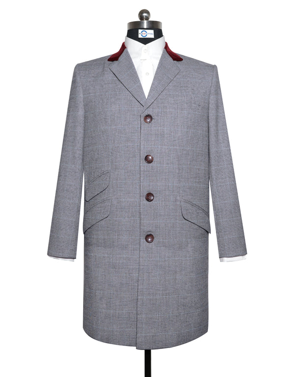 Long Overcoat | Light Grey Prince of Wales Check Tweed Overcoat