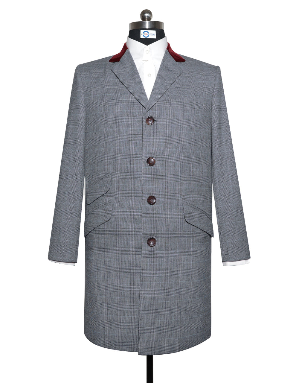 Long Overcoat | Light Grey Prince of Wales Check Tweed Overcoat