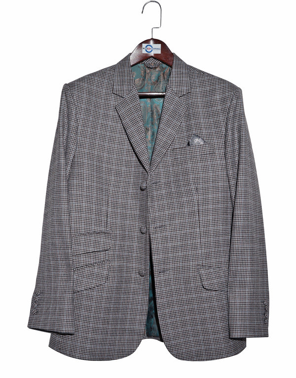 Mod Blazer - Grey and Brown Houndstooth Blazer