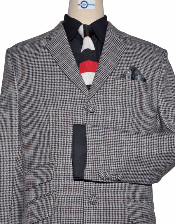 Mod Blazer - Grey and Brown Houndstooth Blazer