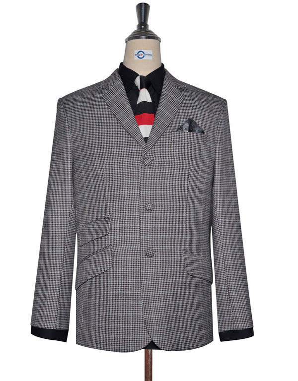 Mod Blazer - Grey and Brown Houndstooth Blazer