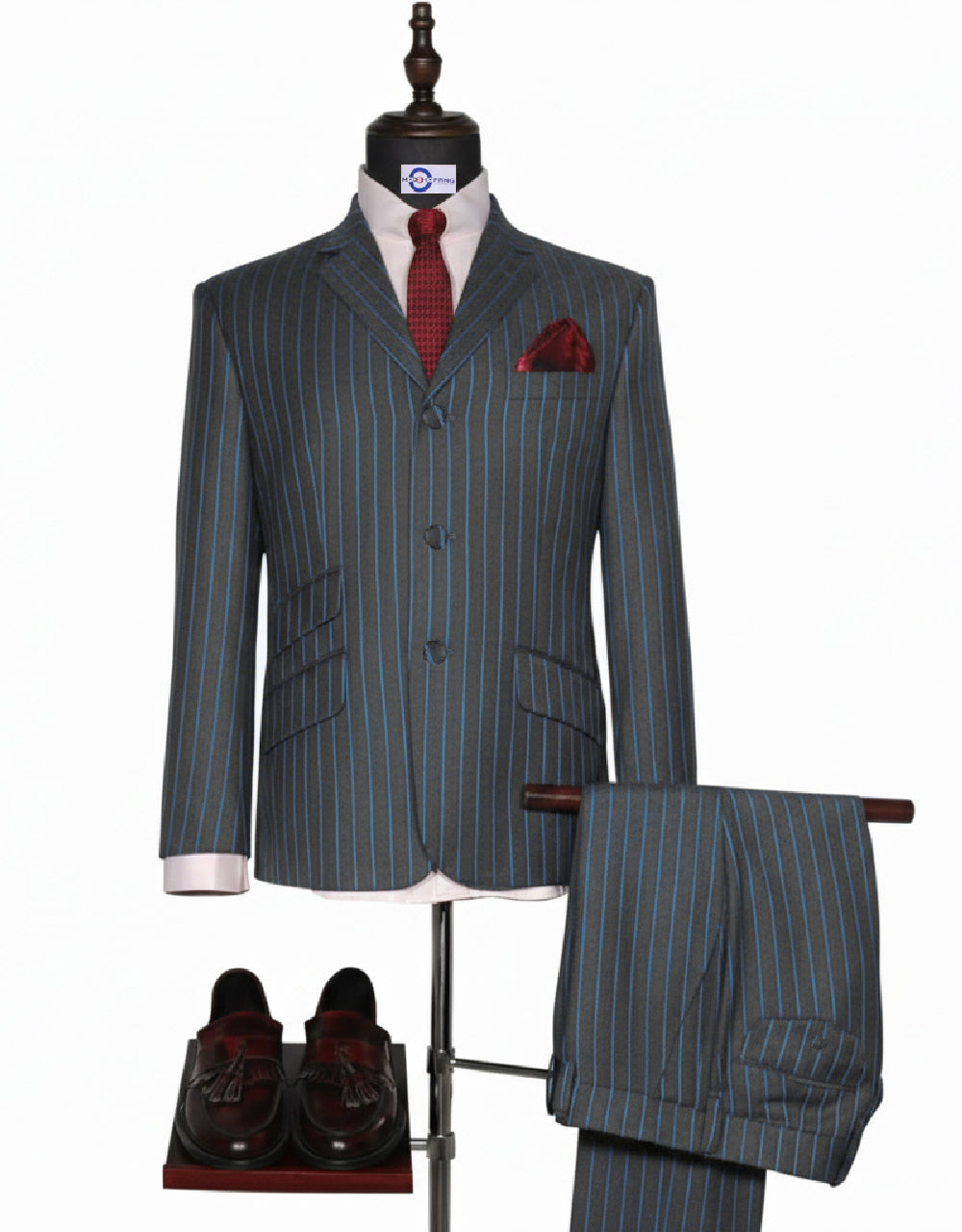 Dark Grey and Blue Stripe Suit