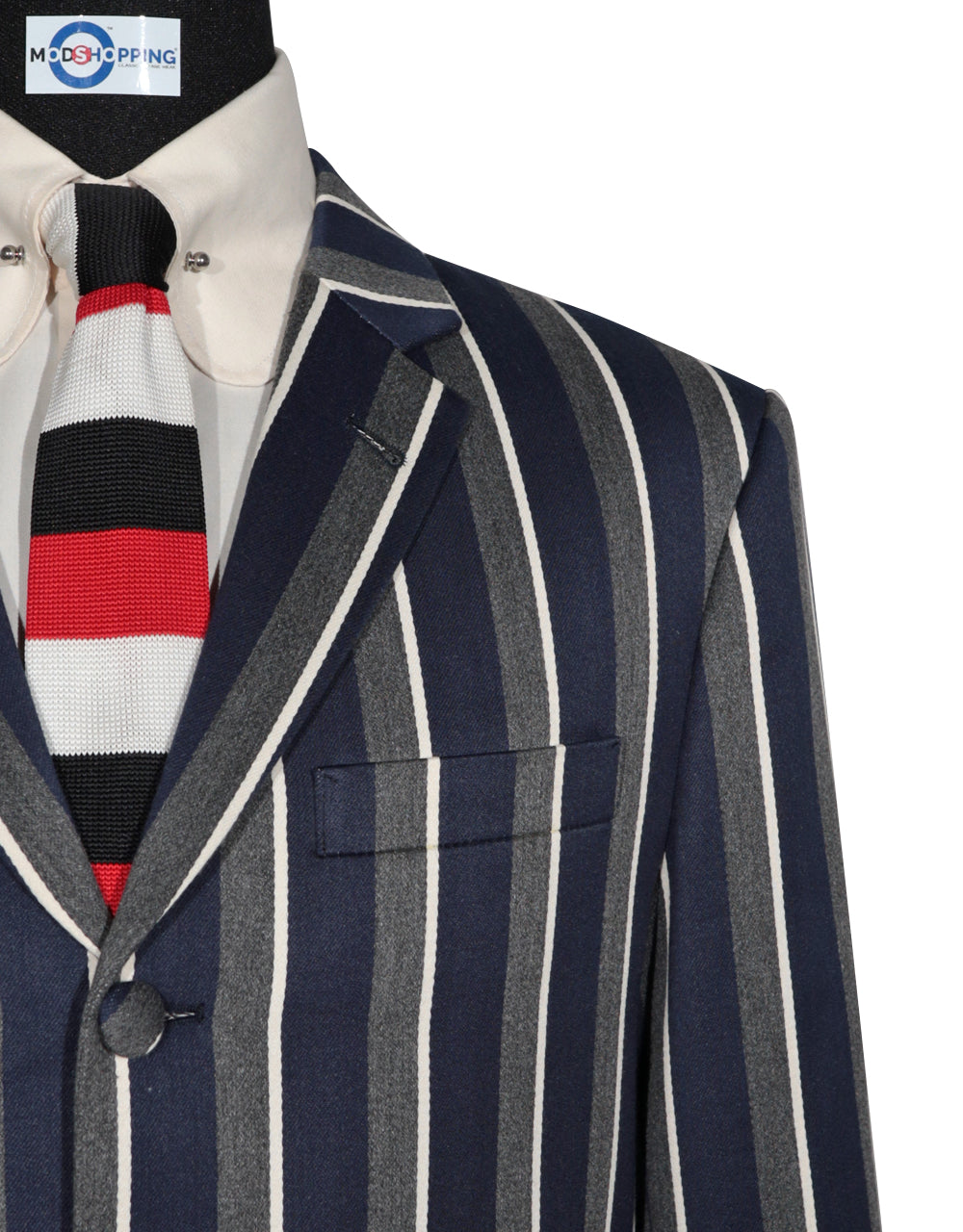 Mod Boating Jacket Boating jacket - Navy Blue, Grey & White Striped Mod Blazer – Mod ...
