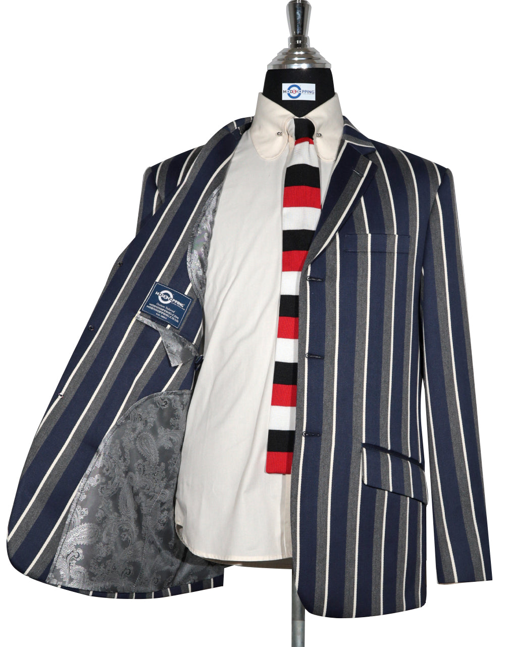 Mod Boating Jacket Boating jacket - Navy Blue, Grey & White Striped Mod Blazer – Mod ...