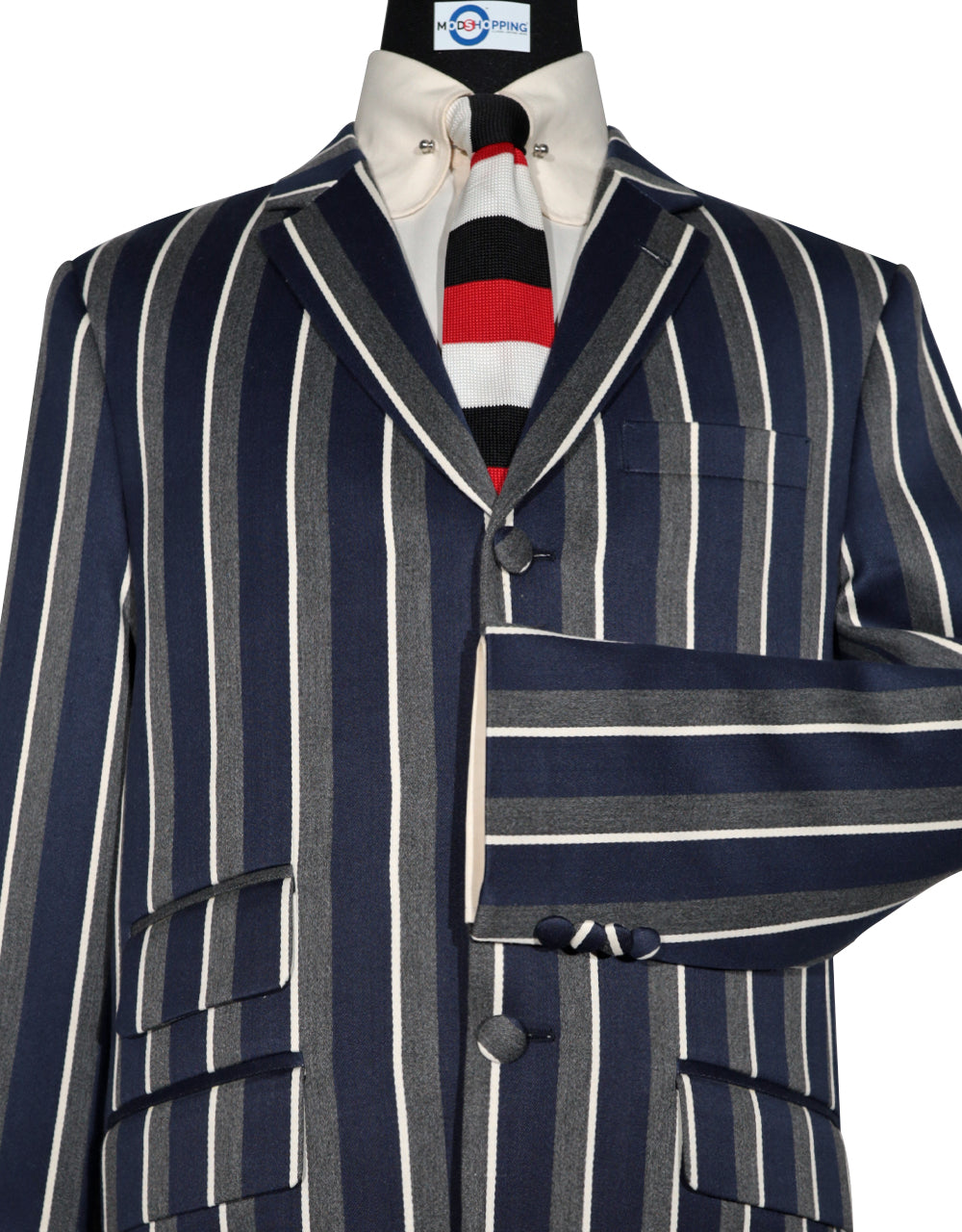 Mod Boating Jacket Boating jacket - Navy Blue, Grey & White Striped Mod Blazer – Mod ...