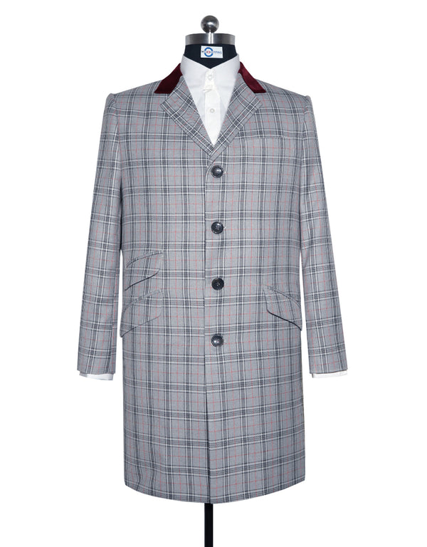 Long Overcoat | Grey and Black Prince of Wales Check Tweed Overcoat