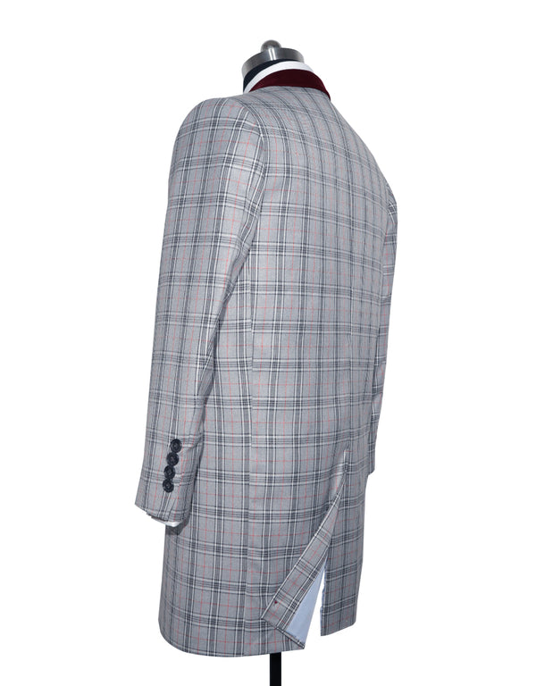 Long Overcoat | Grey and Black Prince of Wales Check Tweed Overcoat