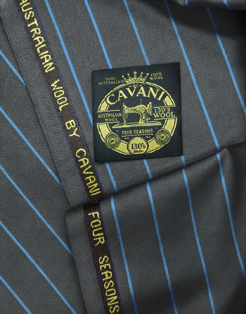 Dark Grey and Blue Stripe Fabric Label